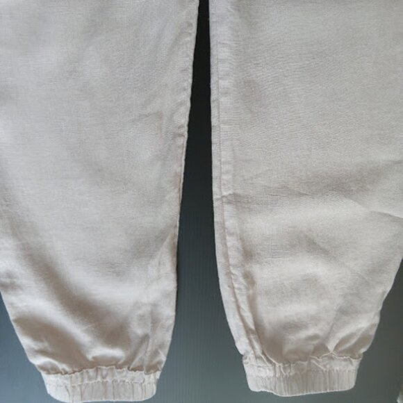 NICOLE MILLER Linen Cargo Pull On Elastic Drawstring Waist Khaki Jogger Pants M - Picture 8 of 15